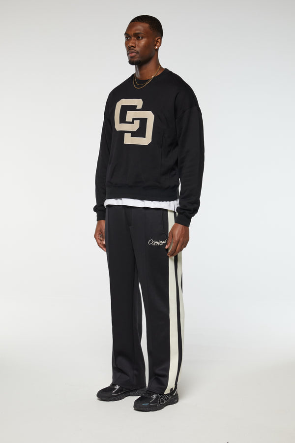 Criminal Damage LEATHER APPLIQUE LOGO SWEATSHIRT BLACK