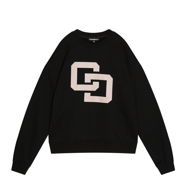 criminal damage LEATHER APPLIQUE LOGO SWEATSHIRT BLACK