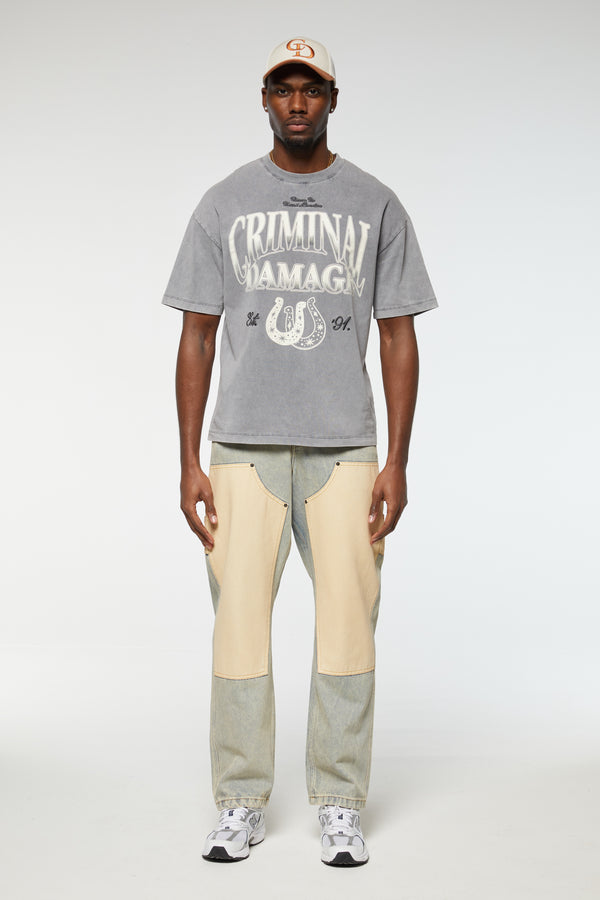 Criminal Damage LUCKY HORSESHOE T-SHIRT WASHED BLACK