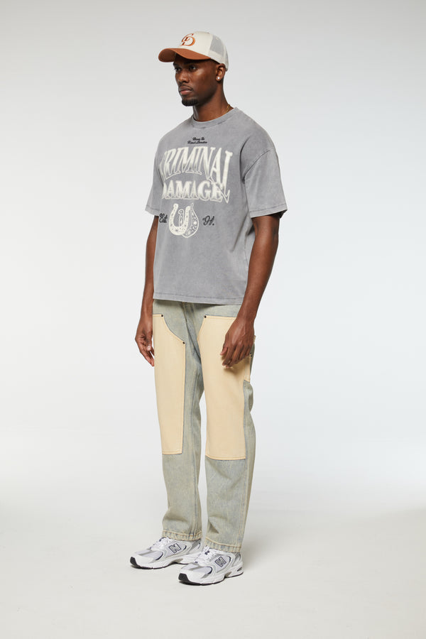 Criminal Damage LUCKY HORSESHOE T-SHIRT WASHED BLACK