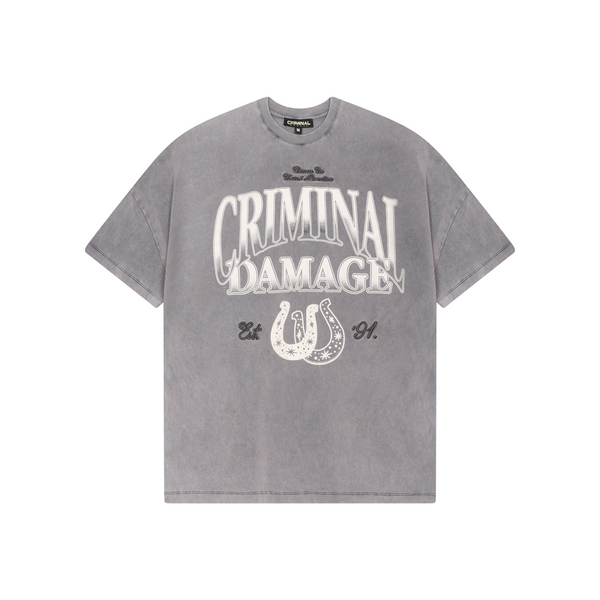 criminal damage LUCKY HORSESHOE T-SHIRT WASHED BLACK