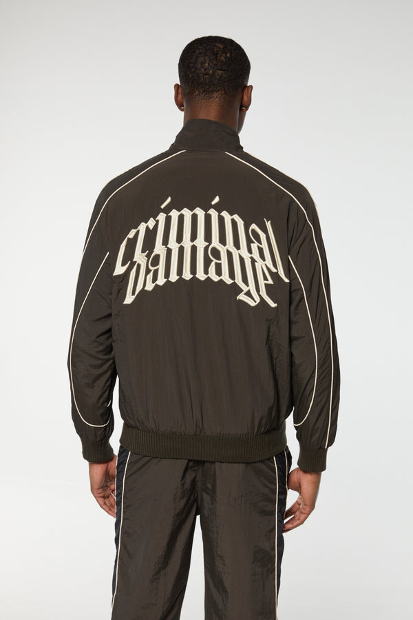 Criminal Damage PANELLED TRAINING JACKET BLACK CHOCOLATE