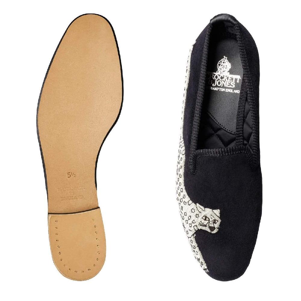 Crockett & Jones Silver Leopard Black Velvet