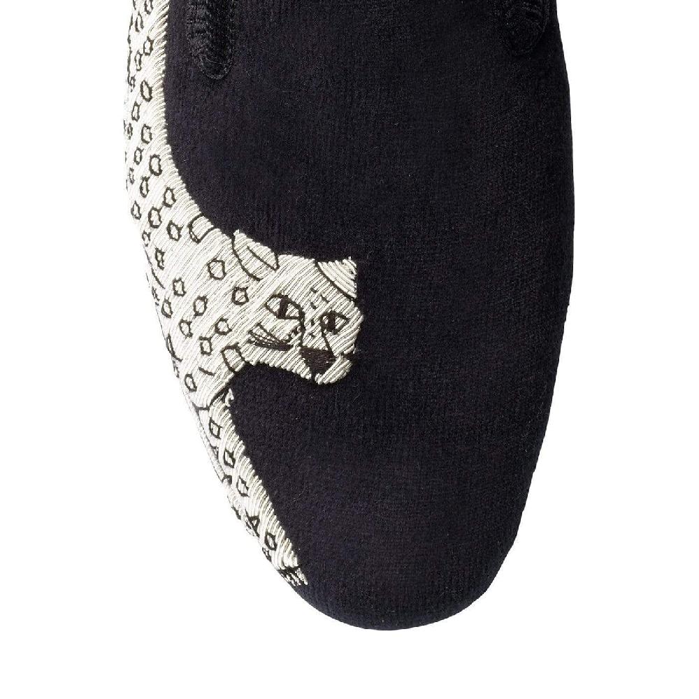 Crockett & Jones Silver Leopard Black Velvet