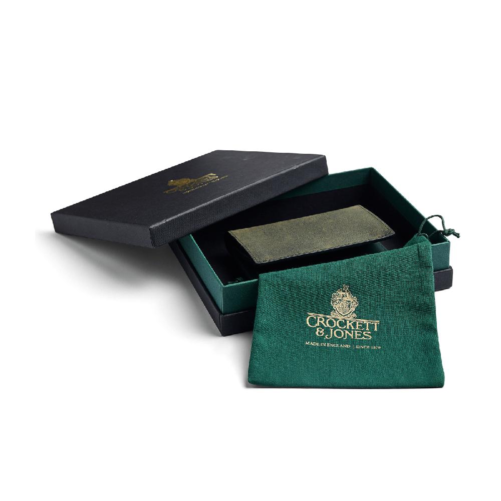 Crockett & Jones Folded Card Case Rough-Out Suede Green Rough-Out Suede