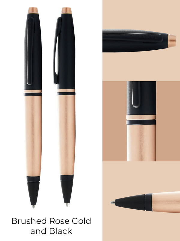 Cross Calais™ Brushed Rose Gold Plate And Black Lacquer Ballpoint Pen