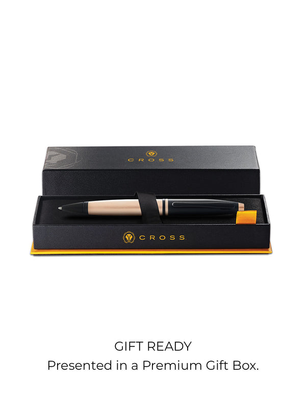 Cross Calais™ Brushed Rose Gold Plate And Black Lacquer Ballpoint Pen