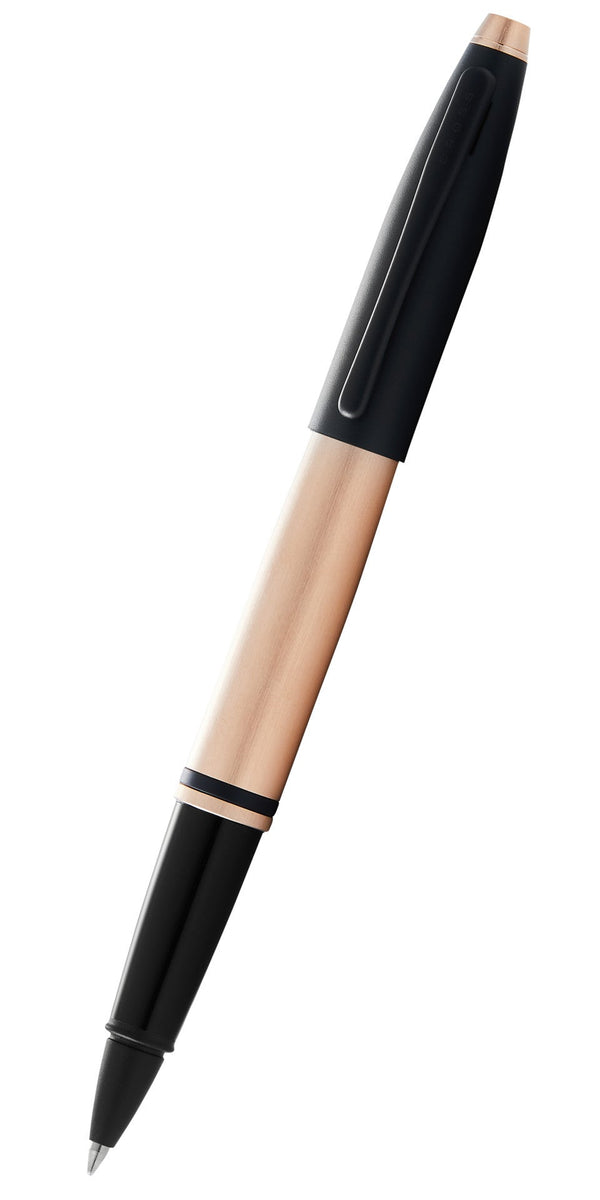 cross Calais™ Brushed Rose Gold Plate and Black Lacquer Rollerball Pen