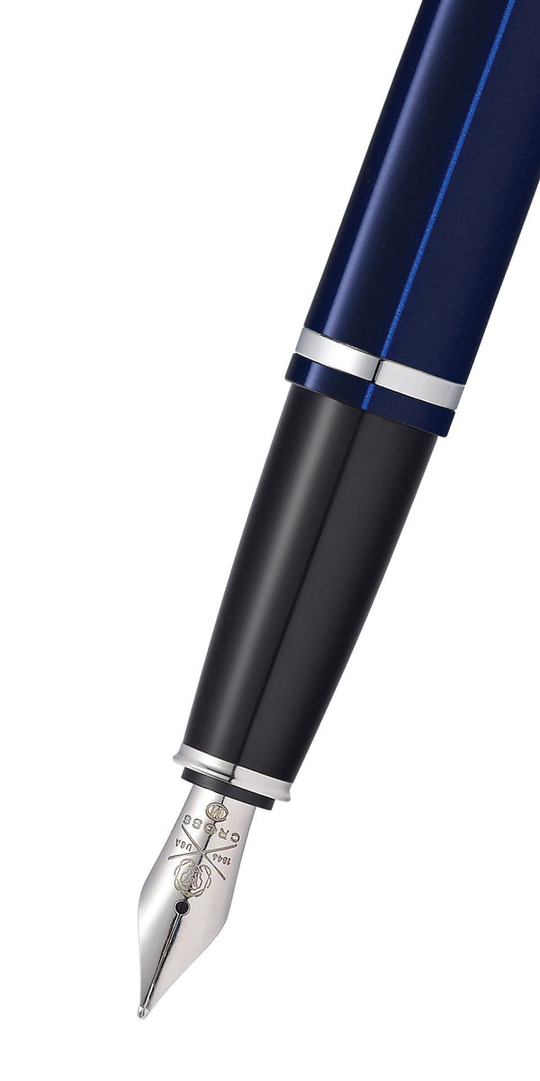Cross Calais™ Chrome & Blue Lacquer Stainless Steel Medium Nib Fountain Pen