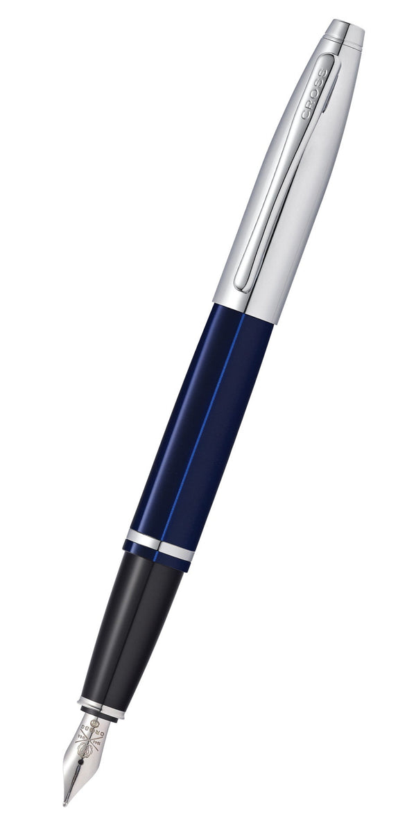 cross Calais™ Chrome & Blue Lacquer Stainless Steel Medium Nib Fountain Pen
