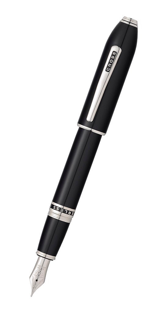 Cross Peerless™ Obsidian Black Lacquer With Platinum Plated Appointments And Rhodium Plated 18KT Solid Gold Medium Nib Fountain Pen