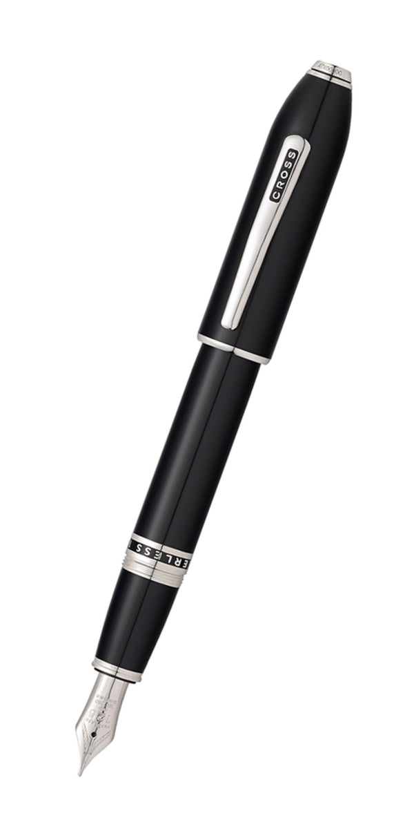 cross Peerless™ Obsidian Black Lacquer with Platinum Plated Appointments and Rhodium Plated 18KT Solid Gold Medium Nib Fountain Pen