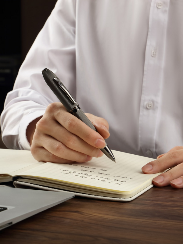 Cross Peerless™ Polished Slate Gray Engraved Diamond Pattern With Slate Gray PVD Appointments And Swarovski Crystal Ballpoint Pen