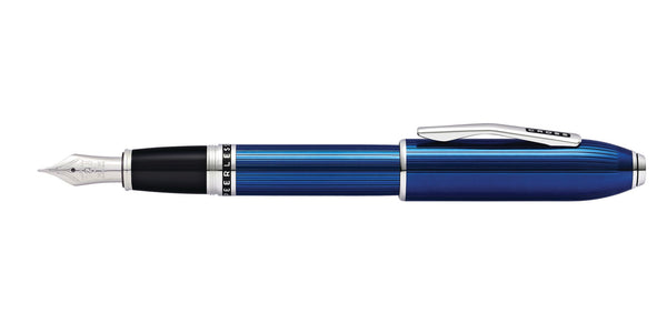 Cross Peerless™ Translucent Quartz Blue Engraved Lacquer With Platinum Plated Appointments And Rhodium Plated 18KT Solid Gold Fine Nib Fountain Pen