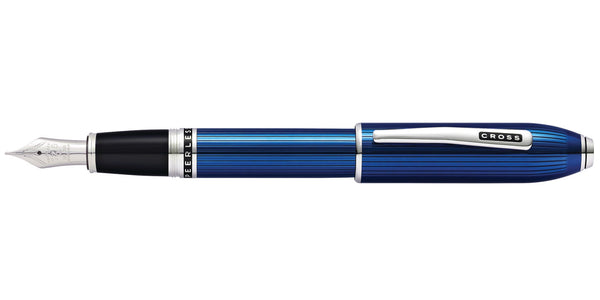 Cross Peerless™ Translucent Quartz Blue Engraved Lacquer With Platinum Plated Appointments And Rhodium Plated 18KT Solid Gold Medium Nib Fountain Pen