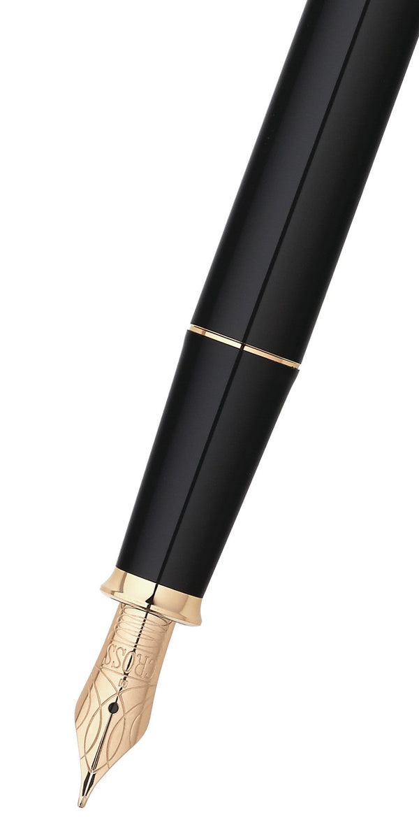 Cross Townsend® Black Lacquer With 23KT Gold-Plated Appointments And Solid 18KT Gold Medium Nib Fountain Pen