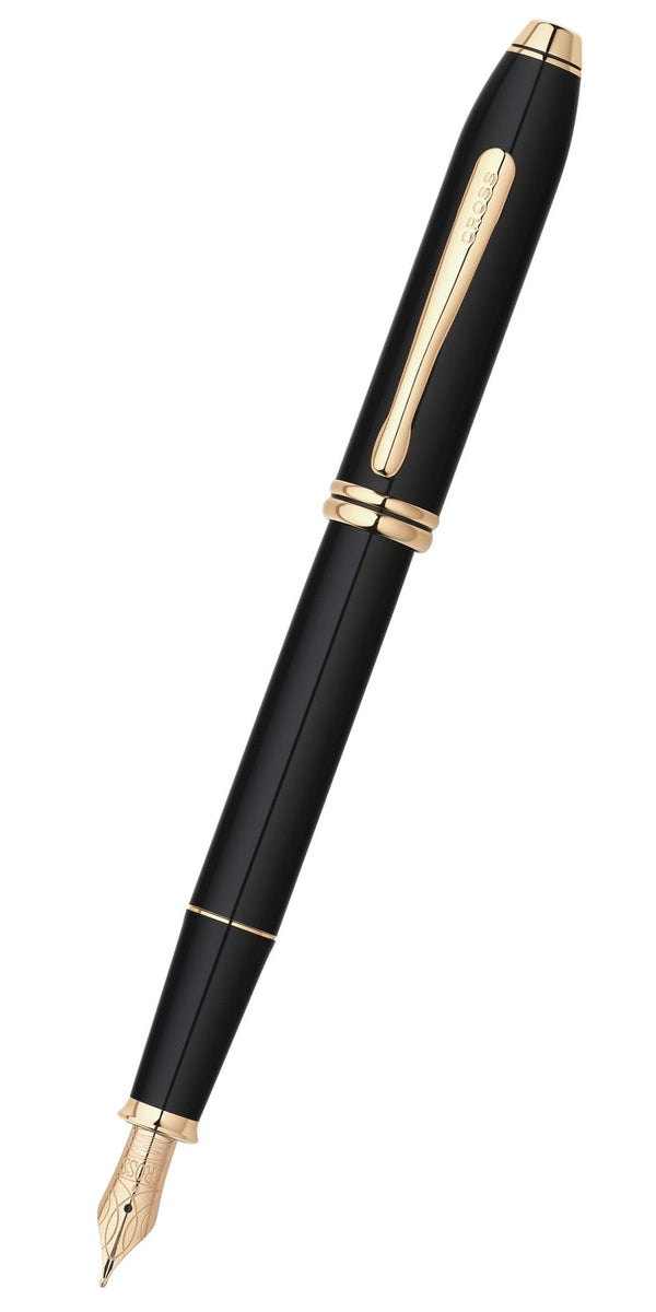 cross Townsend® Black Lacquer with 23KT Gold-Plated Appointments and Solid 18KT Gold Medium Nib Fountain Pen