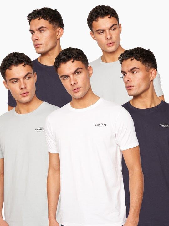 crosshatch Bailtee T-Shirt 5pk Navy/Blue/White