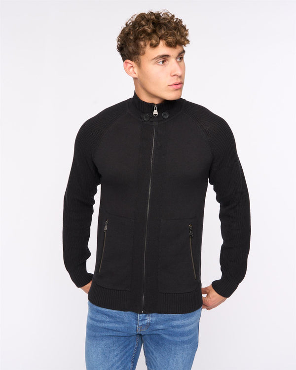 crosshatch Birchin Zip Thru Knit Black