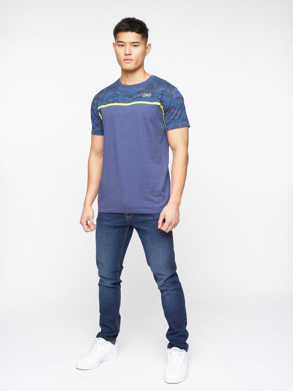 Crosshatch Brightling Camo T-Shirt Denim Blue