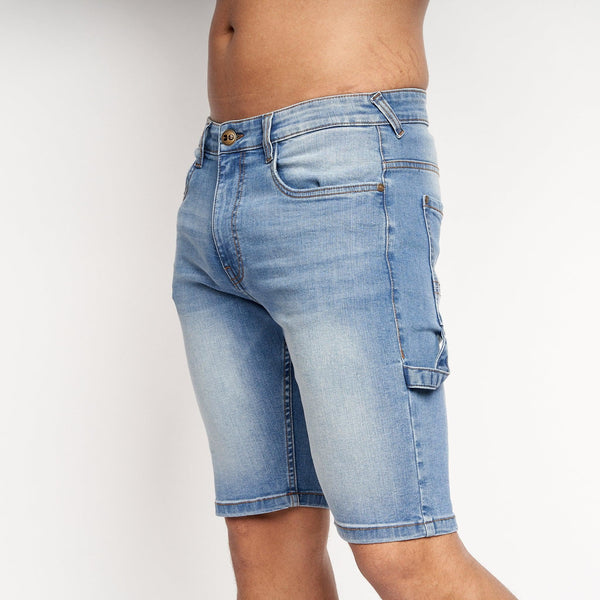 Crosshatch Carpenter Denim Shorts Mid Wash