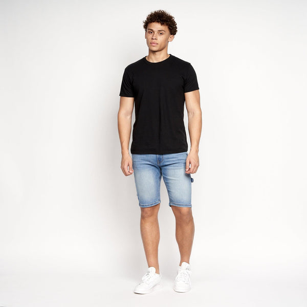 Crosshatch Carpenter Denim Shorts Mid Wash