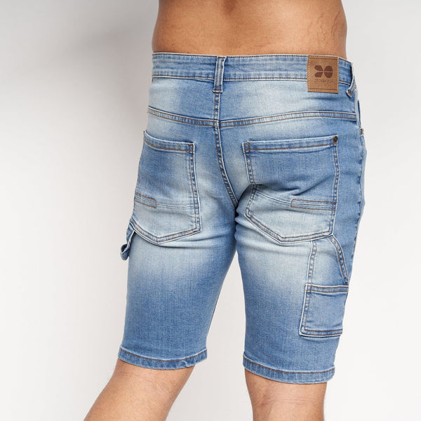 Crosshatch Carpenter Denim Shorts Mid Wash