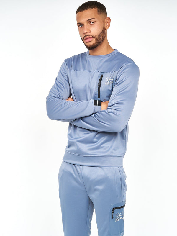 Crosshatch Catmoore Crew Tracktop Steel Blue