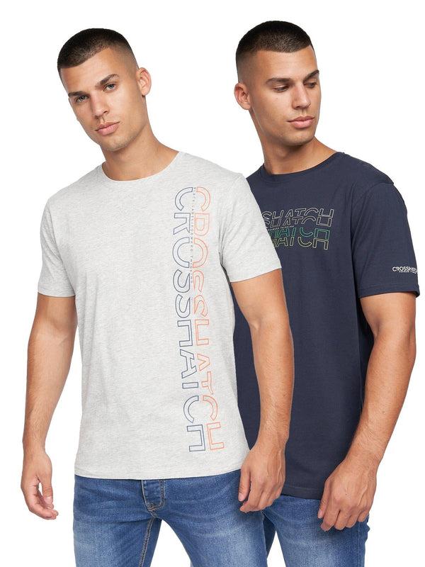 crosshatch Cramtar T-Shirt 2pk Navy/Grey Marl
