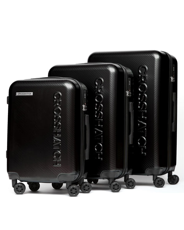 crosshatch Escapade Embossed Suitcase 3pk Black