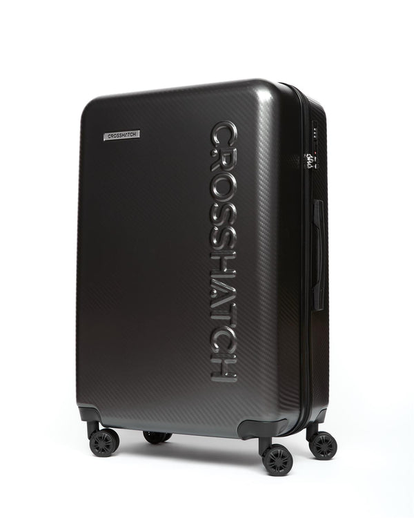 Crosshatch Escapade Embossed Suitcase 3pk Charcoal