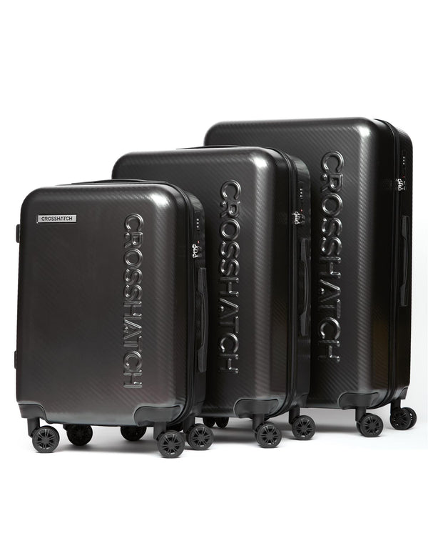 crosshatch Escapade Embossed Suitcase 3pk Charcoal