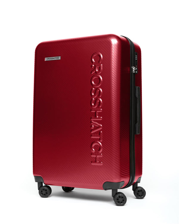 Crosshatch Escapade Embossed Suitcase 3pk Dark Red