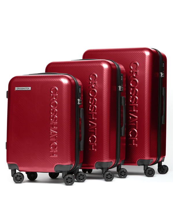 crosshatch Escapade Embossed Suitcase 3pk Dark Red