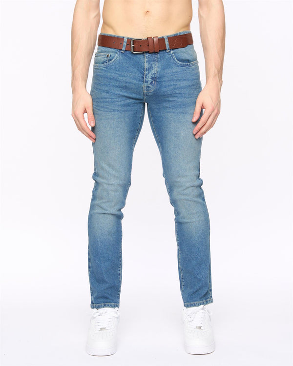 Crosshatch Farrowed Stretch Denim Jeans Stone Wash