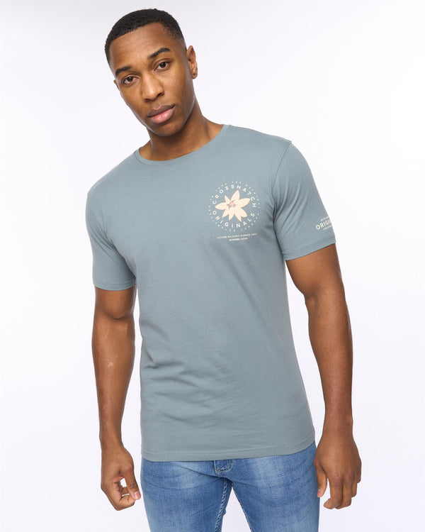 Crosshatch Flowered T-Shirt Blue