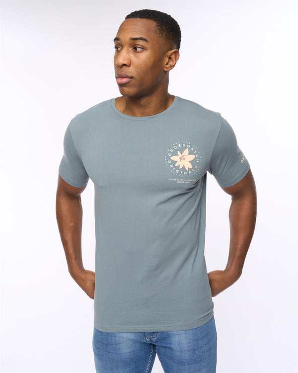 crosshatch Flowered T-Shirt Blue