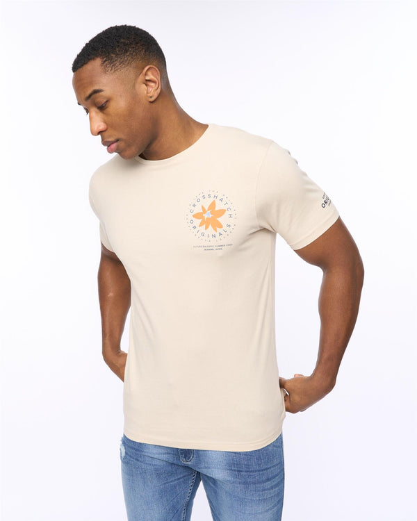 Crosshatch Flowered T-Shirt Light Stone