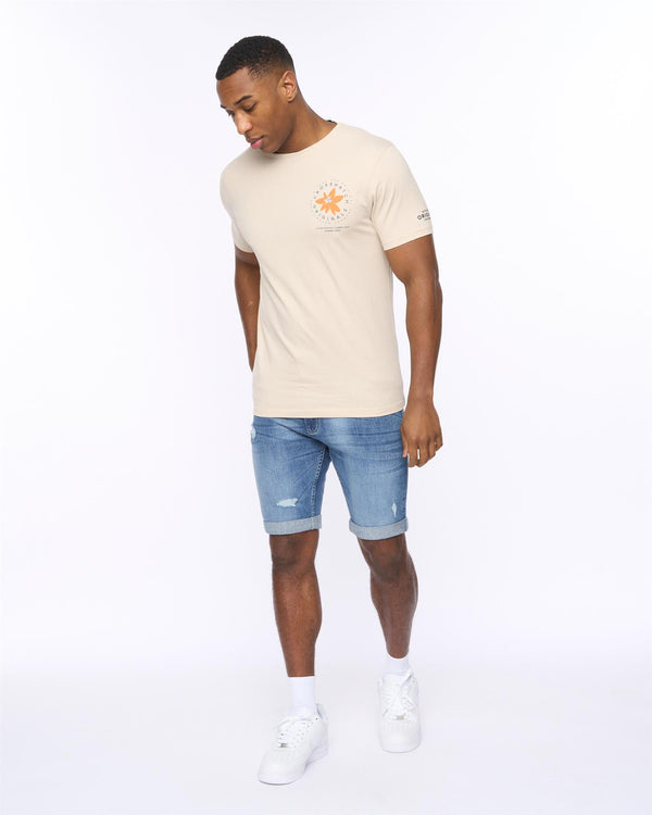 Crosshatch Flowered T-Shirt Light Stone