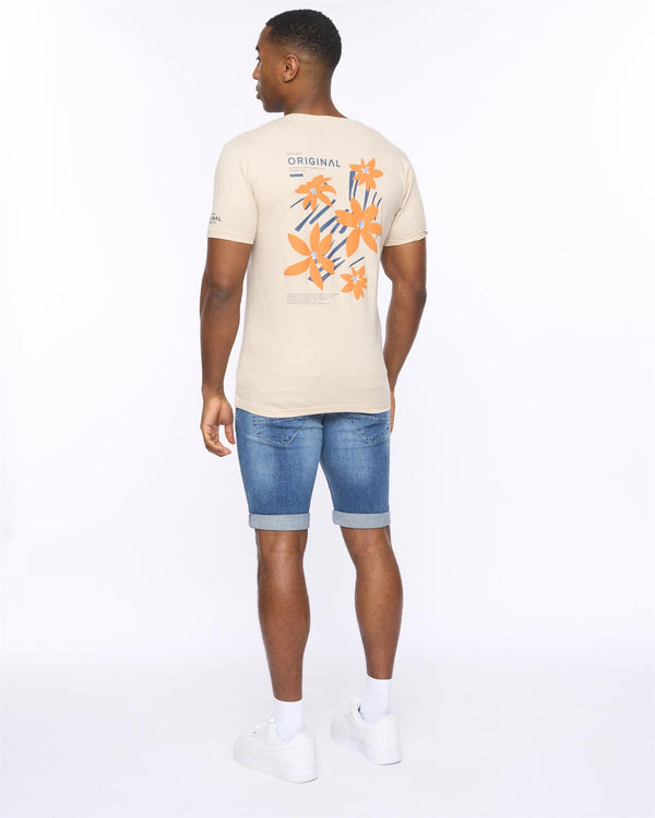 Crosshatch Flowered T-Shirt Light Stone