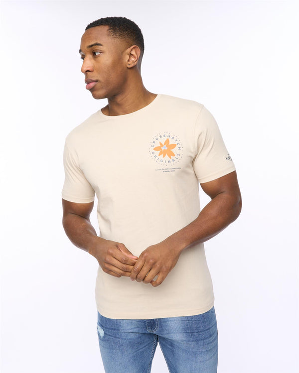 crosshatch Flowered T-Shirt Light Stone