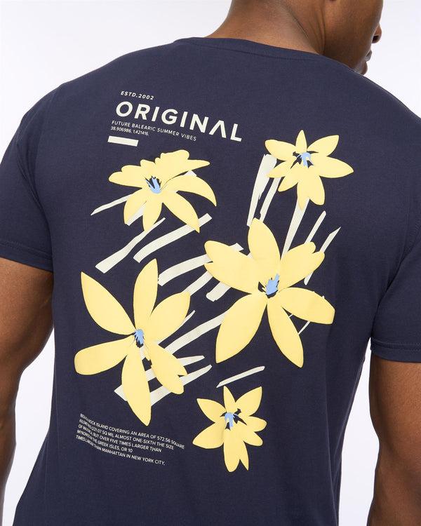 Crosshatch Flowered T-Shirt Navy