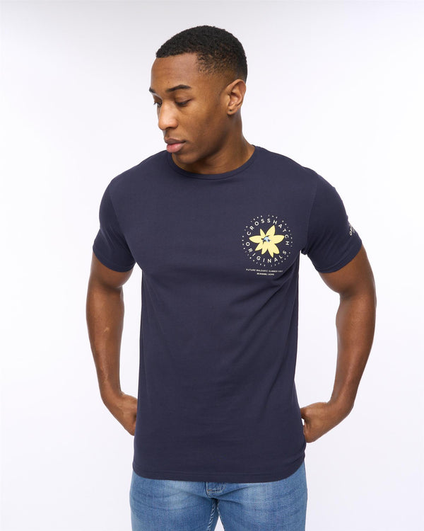 Crosshatch Flowered T-Shirt Navy