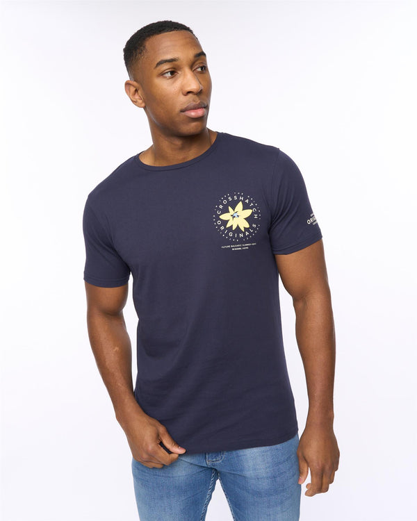 crosshatch Flowered T-Shirt Navy
