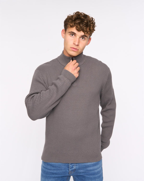 Crosshatch Havaline 1/4 Zip Knit Charcoal Grey