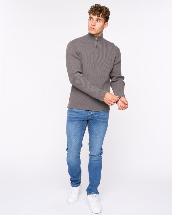 Crosshatch Havaline 1/4 Zip Knit Charcoal Grey