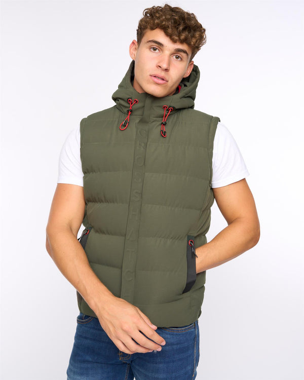 Crosshatch Kampleys Embossed Gilet Deep Olive