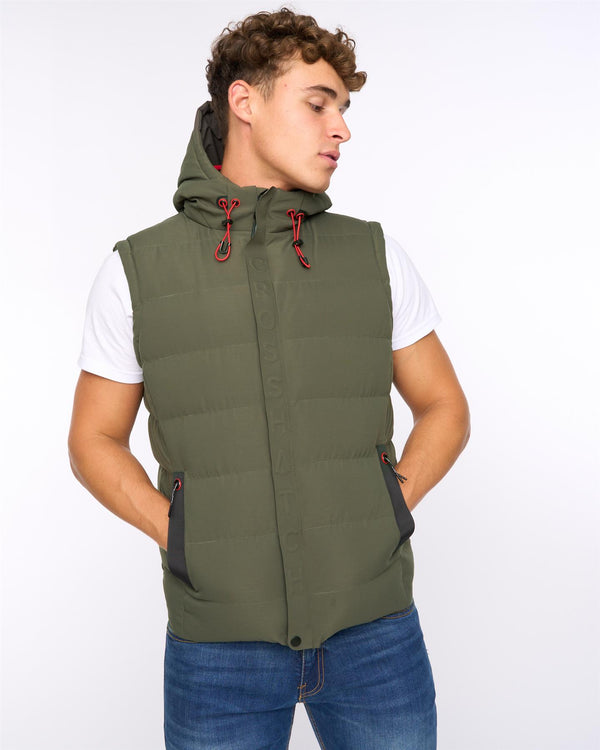 Crosshatch Kampleys Embossed Gilet Deep Olive