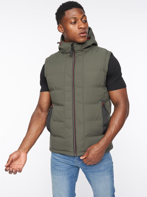 Crosshatch Kampnew Embossed Gilet Dark Olive