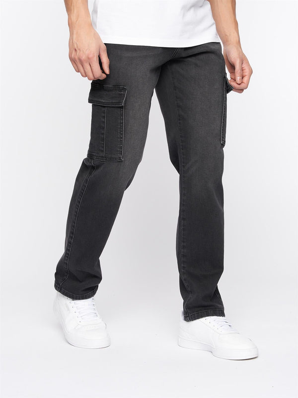 Crosshatch Kremtap Cargo Jeans Black Wash